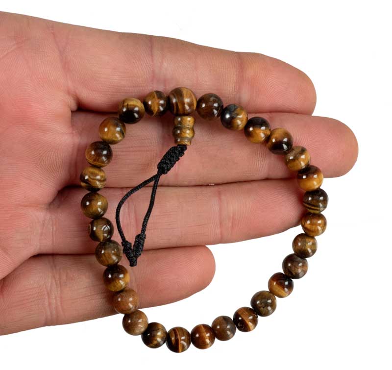 Bracelet Mala tibétain en&nbsp;pierre œil de tigre – chapelet bouddhiste artisanal réglable