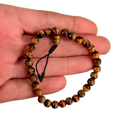 Bracelet Mala tibétain en&nbsp;pierre œil de tigre – chapelet bouddhiste artisanal réglable