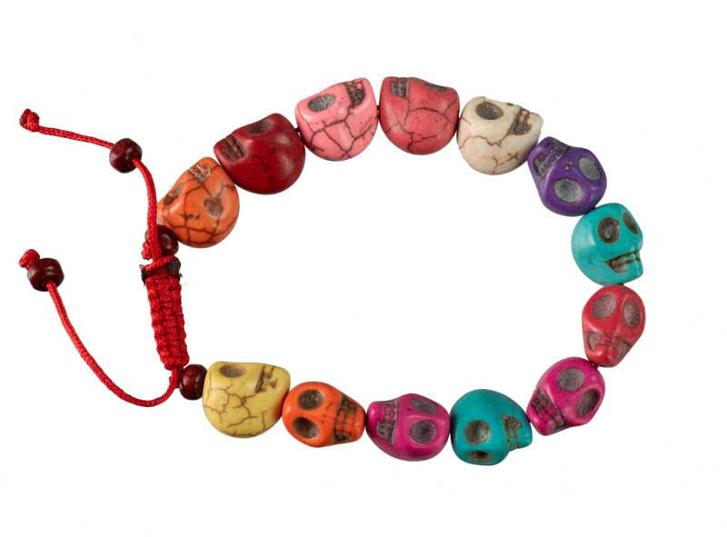 Bracelet Tibétain Têtes de Mort en Howlite Reconstituée Multicolore – Bijou Bouddhiste Artisanal