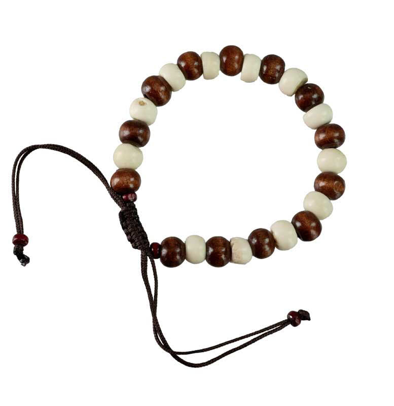 Bracelet tibétain perles bois et os de bovin recyclé – Bijou artisanal népalais