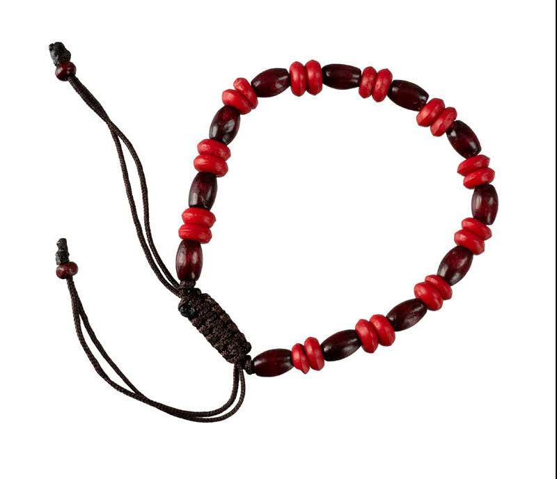 Bracelet tibétain perles bordeaux rouge en bois et os – Bijou artisanal népalais