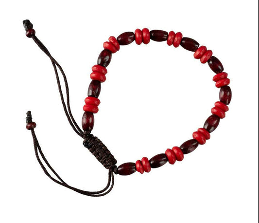 Bracelet tibétain perles bordeaux rouge en bois et os – Bijou artisanal népalais