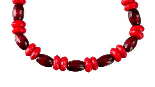 Bracelet tibétain perles bordeaux rouge en bois et os – Bijou artisanal népalais
