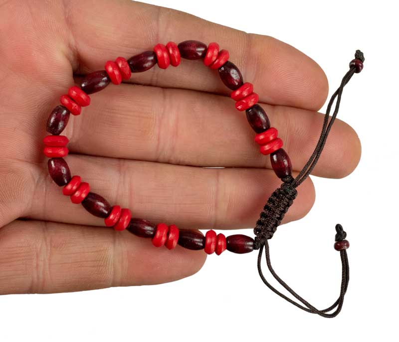 Bracelet tibétain perles bordeaux rouge en bois et os – Bijou artisanal népalais