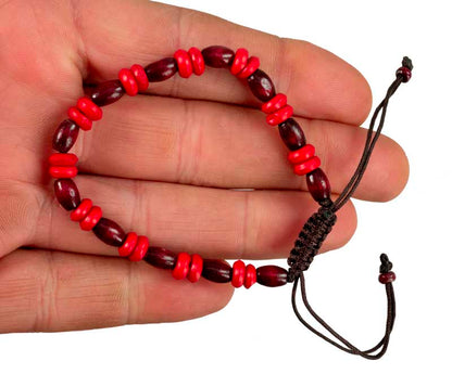 Bracelet tibétain perles bordeaux rouge en bois et os – Bijou artisanal népalais