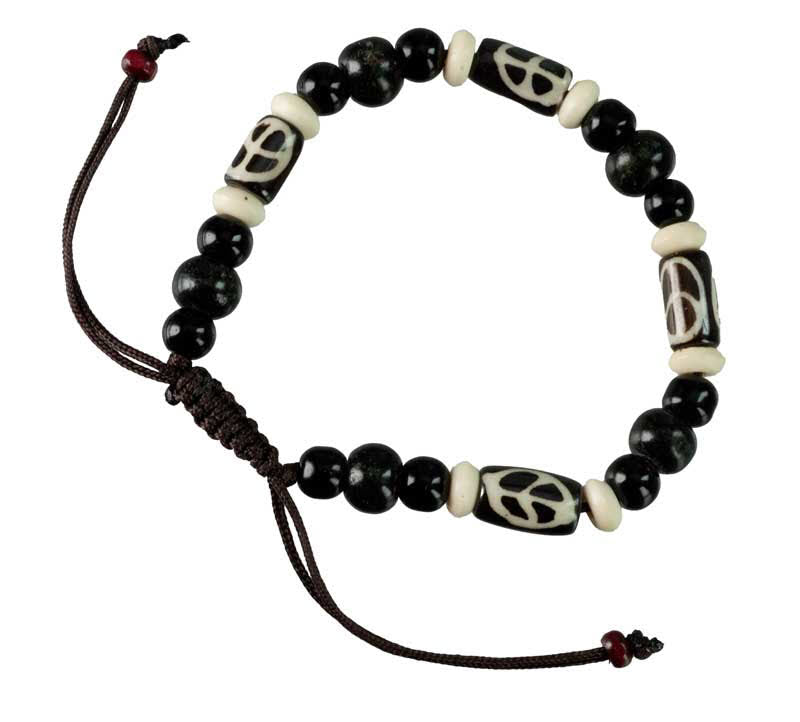 Bracelet tibétain perles agate et os de bovin – Symbole de paix artisanale du Népal