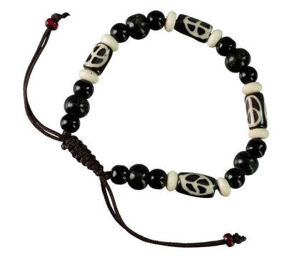 Bracelet tibétain perles agate et os de bovin – Symbole de paix artisanale du Népal