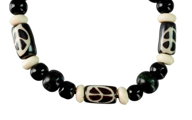 Bracelet tibétain perles agate et os de bovin – Symbole de paix artisanale du Népal