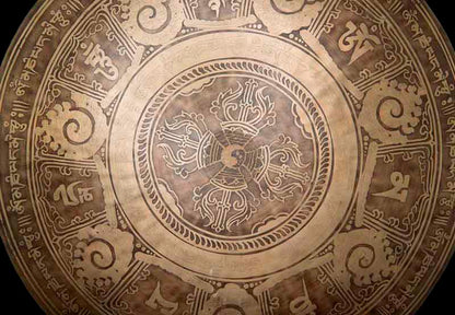 Gong Tibétain Bouddhiste Double Vajra Gravé du Népal