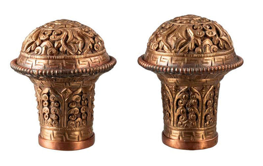 Embouts De Tringle Pour Thangka – Cuivre Repoussé Et Ciselé Du Népal