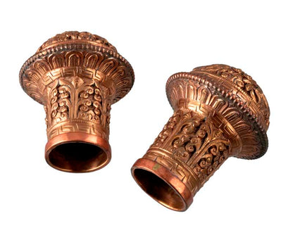 Embouts De Tringle Pour Thangka – Cuivre Repoussé Et Ciselé Du Népal