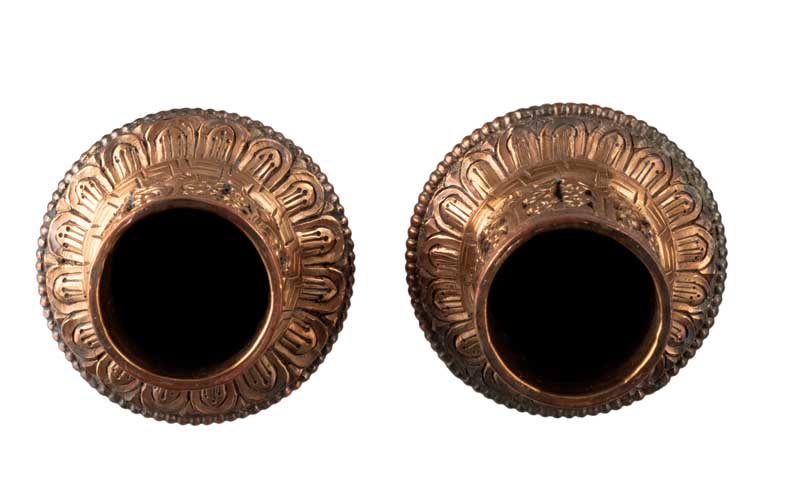Embouts De Tringle Pour Thangka – Cuivre Repoussé Et Ciselé Du Népal