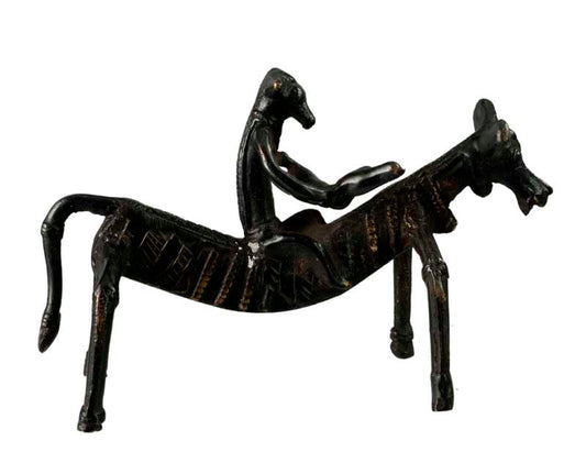 Statue Zoomorphe Cheval Avec Cavalier Musicien – Art Artisanal Du Rajasthan Inde