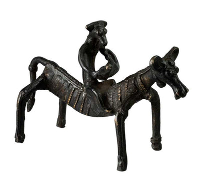 Statue Zoomorphe Cheval Avec Cavalier Musicien – Art Artisanal Du Rajasthan Inde