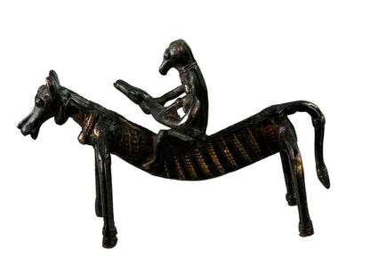 Statue Zoomorphe Cheval Avec Cavalier Musicien – Art Artisanal Du Rajasthan Inde