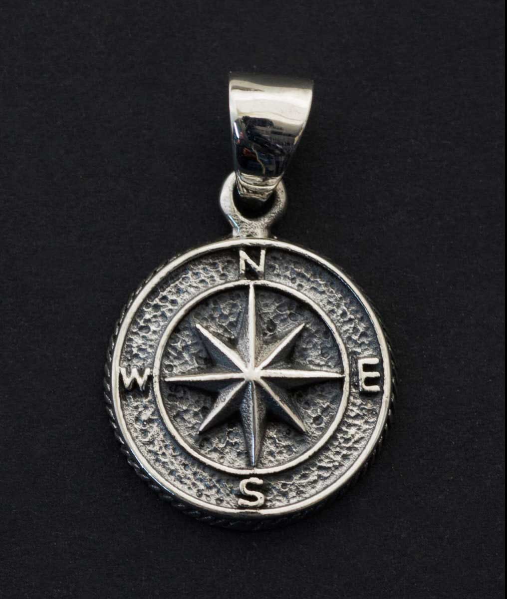 Petite médaille pendentif boussole rose des vents Windalf en argent massif 925 – Bijou ethnique ésotérique - Viking