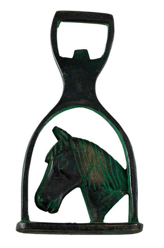Décapsuleur Buste De Cheval À Patine Verte En Laiton – Objet Artisanal De Collection