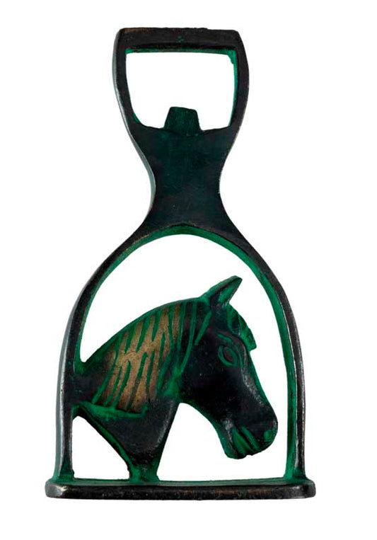 Décapsuleur Buste De Cheval À Patine Verte En Laiton – Objet Artisanal De Collection