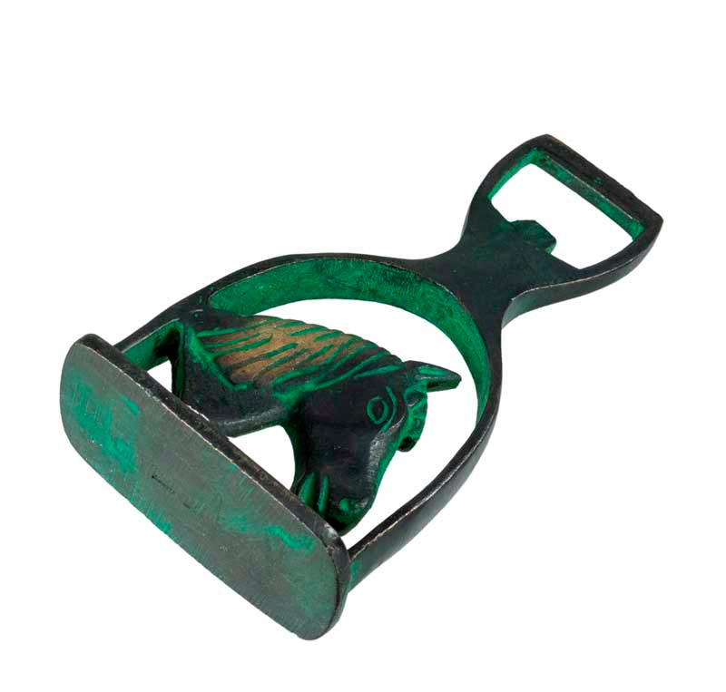 Décapsuleur Buste De Cheval À Patine Verte En Laiton – Objet Artisanal De Collection