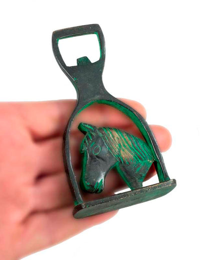 Décapsuleur Buste De Cheval À Patine Verte En Laiton – Objet Artisanal De Collection
