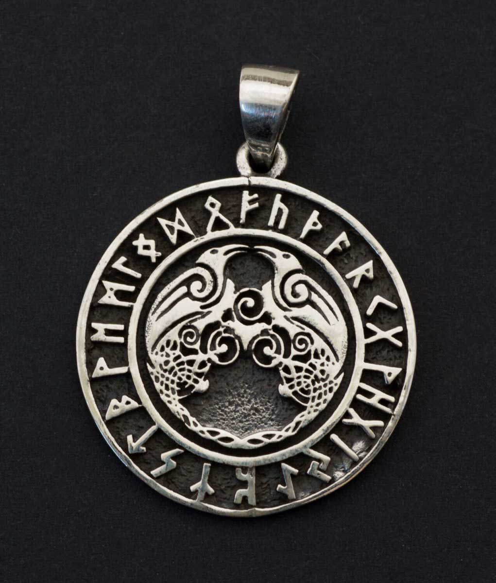 Pendentif Hugin Munin – Corbeaux d’Odin en Argent Massif 925 - Viking