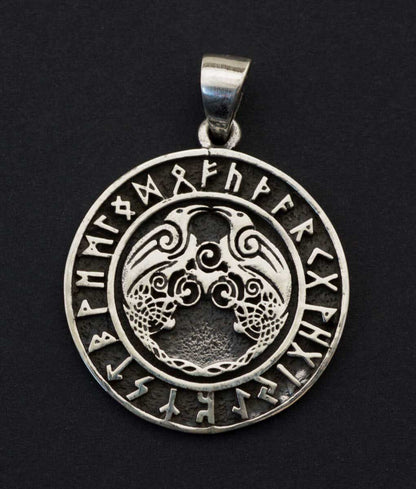 Pendentif Hugin Munin – Corbeaux d’Odin en Argent Massif 925 - Viking