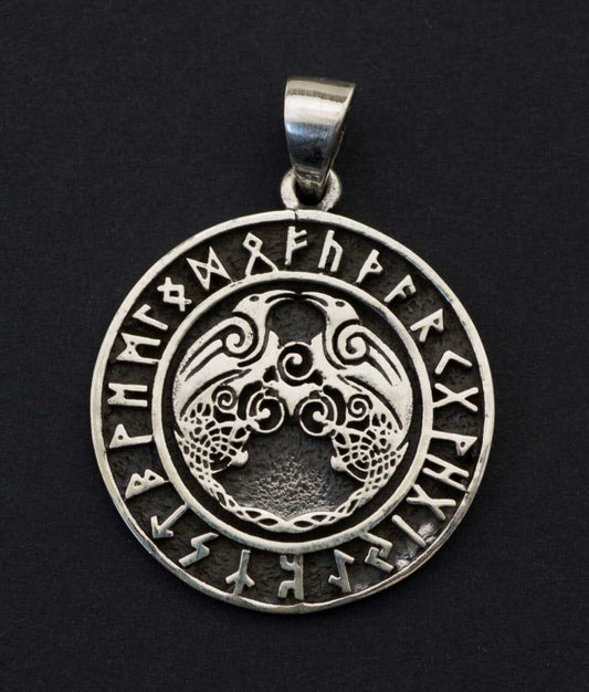 Pendentif Hugin Munin – Corbeaux d’Odin en Argent Massif 925 - Viking