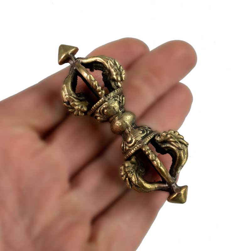 Dorje Vajra Tibétain En Laiton – Double Vajra Rituel Bouddhiste Du Népal