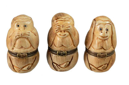 3 Singes De La Sagesse En Os – Boîte De 3 Figurines Artisanat Chinois
