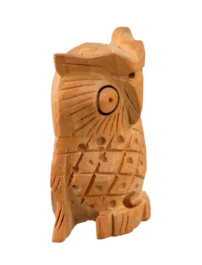 Figurine Chouette En Bois – Mini Sculpture Artisanale D'Inde