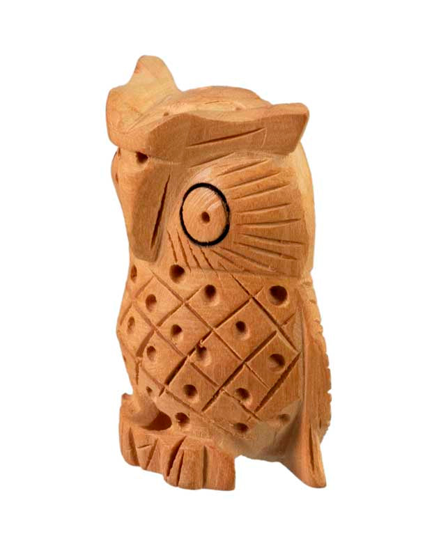 Figurine Chouette En Bois – Mini Sculpture Artisanale D'Inde