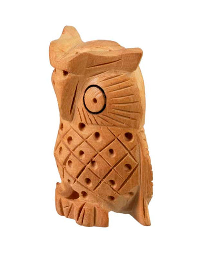 Figurine Chouette En Bois – Mini Sculpture Artisanale D'Inde