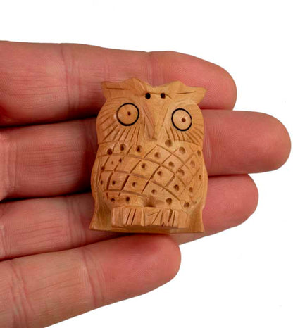 Figurine Chouette En Bois – Mini Sculpture Artisanale D'Inde