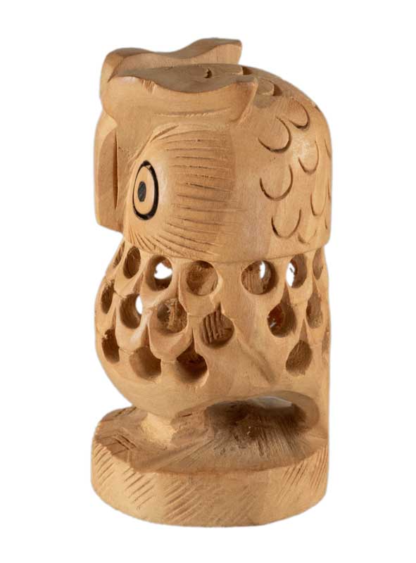 Figurine Chouette En Bois Sur Socle – Artisanat Traditionnel D'Inde
