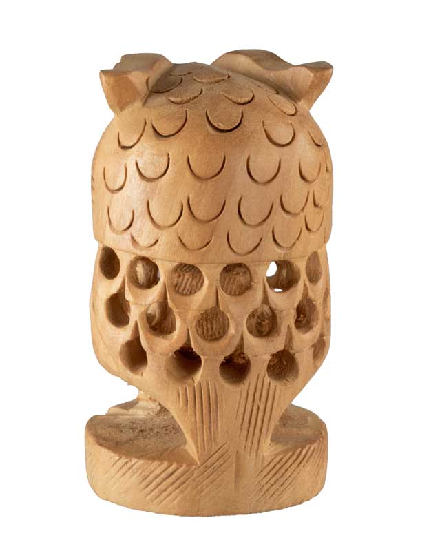 Figurine Chouette En Bois Sur Socle – Artisanat Traditionnel D'Inde