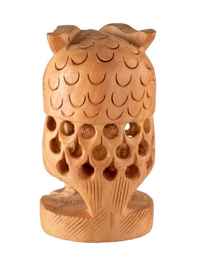 Figurine Chouette En Bois Sur Socle – Artisanat Traditionnel D'Inde