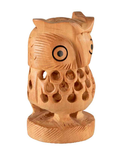 Figurine Chouette En Bois Sur Socle – Artisanat Traditionnel D'Inde