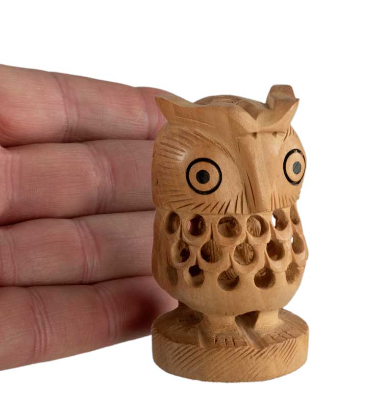 Figurine Chouette En Bois Sur Socle – Artisanat Traditionnel D'Inde
