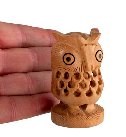 Figurine Chouette En Bois Sur Socle – Artisanat Traditionnel D'Inde