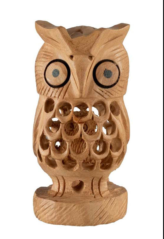 Figurine Chouette Sur Socle En Bois – Artisanat Traditionnel D’Inde