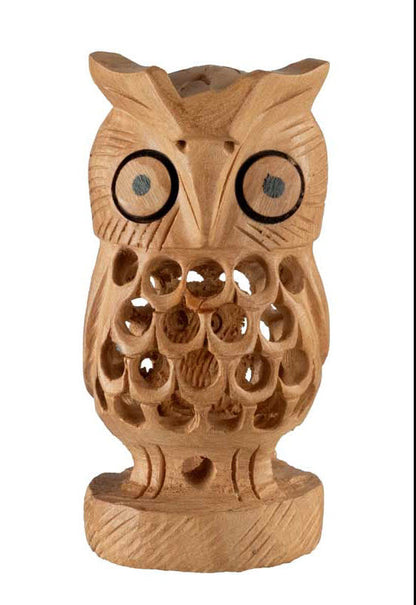 Figurine Chouette Sur Socle En Bois – Artisanat Traditionnel D’Inde