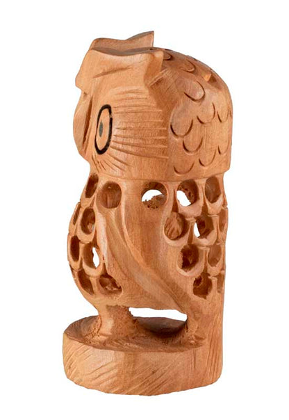 Figurine Chouette Sur Socle En Bois – Artisanat Traditionnel D’Inde