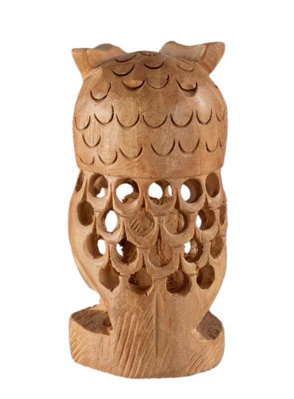 Figurine Chouette Sur Socle En Bois – Artisanat Traditionnel D’Inde