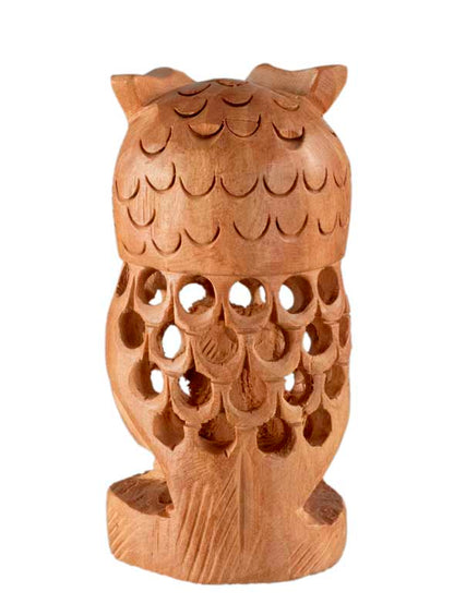 Figurine Chouette Sur Socle En Bois – Artisanat Traditionnel D’Inde