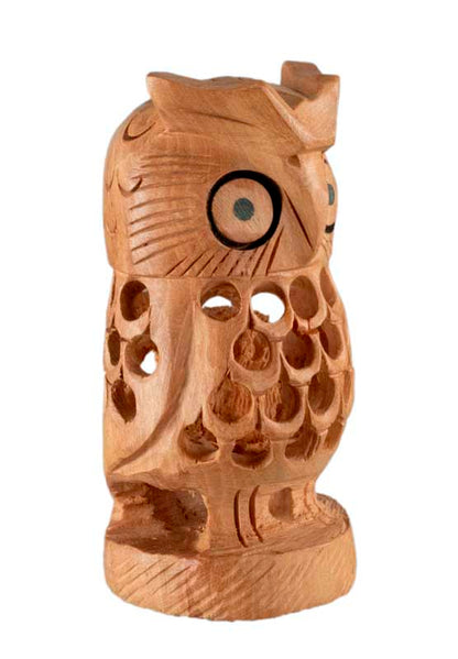 Figurine Chouette Sur Socle En Bois – Artisanat Traditionnel D’Inde