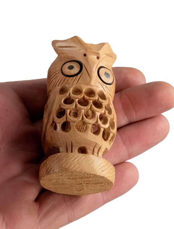 Figurine Chouette Sur Socle En Bois – Artisanat Traditionnel D’Inde