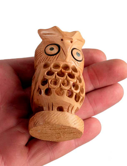 Figurine Chouette Sur Socle En Bois – Artisanat Traditionnel D’Inde