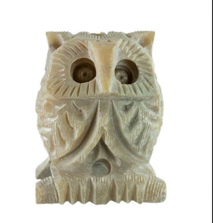 Figurine Chouette En Stéatite – Sculpture Artisanale D'Inde