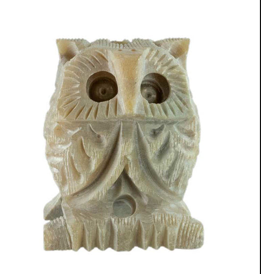 Figurine Chouette En Stéatite – Sculpture Artisanale D'Inde