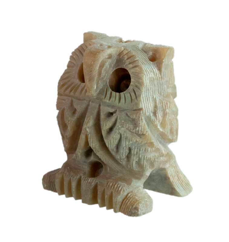 Figurine Chouette En Stéatite – Sculpture Artisanale D'Inde